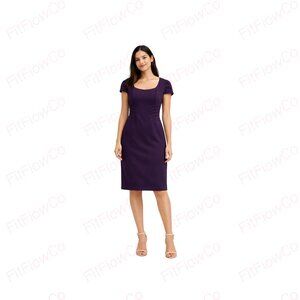 Dorothy Perkins Plum Purple Sheath Dress Pleated Waist Cap Sleeve EU42 UK14 US10